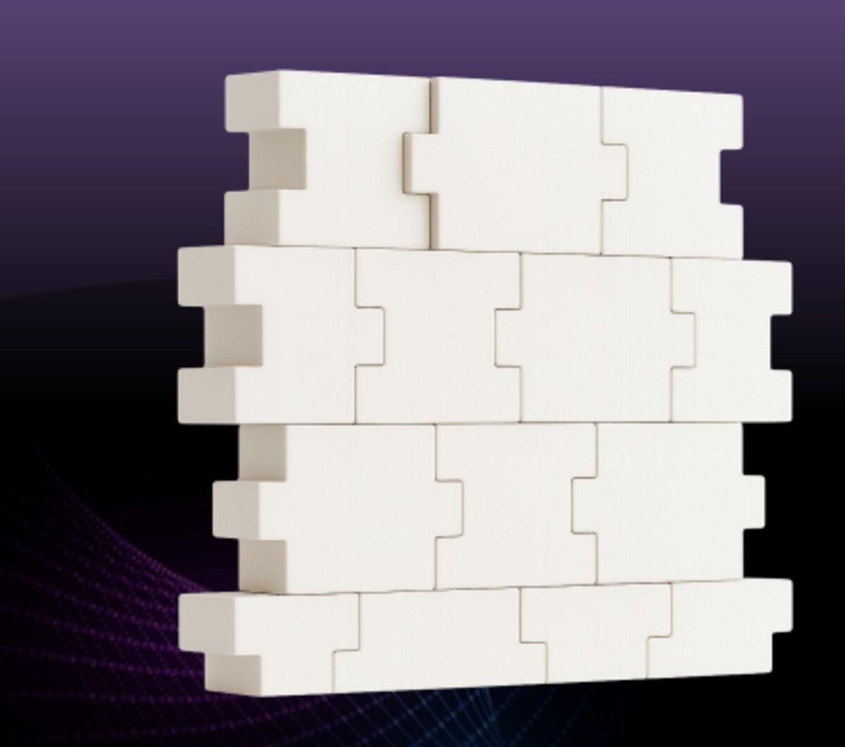 Close-up of CemNex interlocking building bricks made from waste materials — mortarless modular system